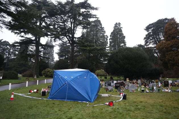 A tent erected at the London Road cemetery in Salisbury, Wiltshire.