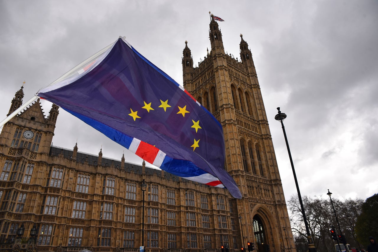 Anti-Brexit protestors outside Parliament.