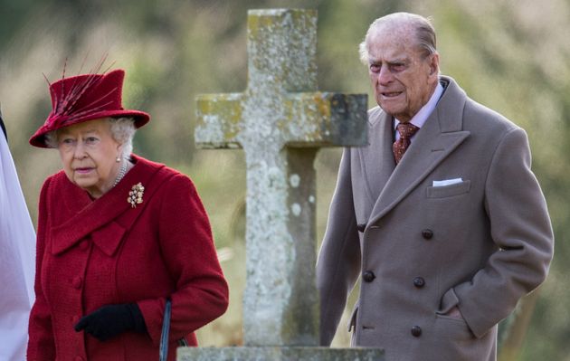 Prince Philip pictured with the Queen in February after a church service in King's Lynn 