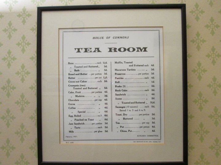 An old Commons tea room menu