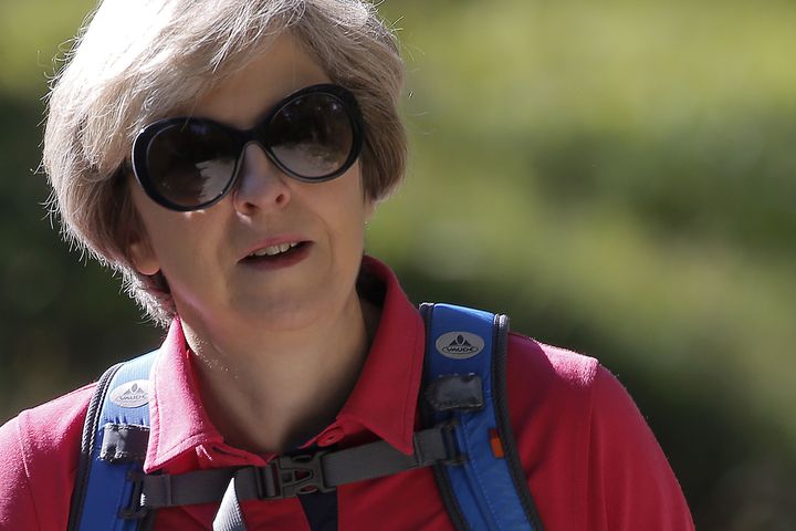 Theresa May at the start of a walking holiday last year