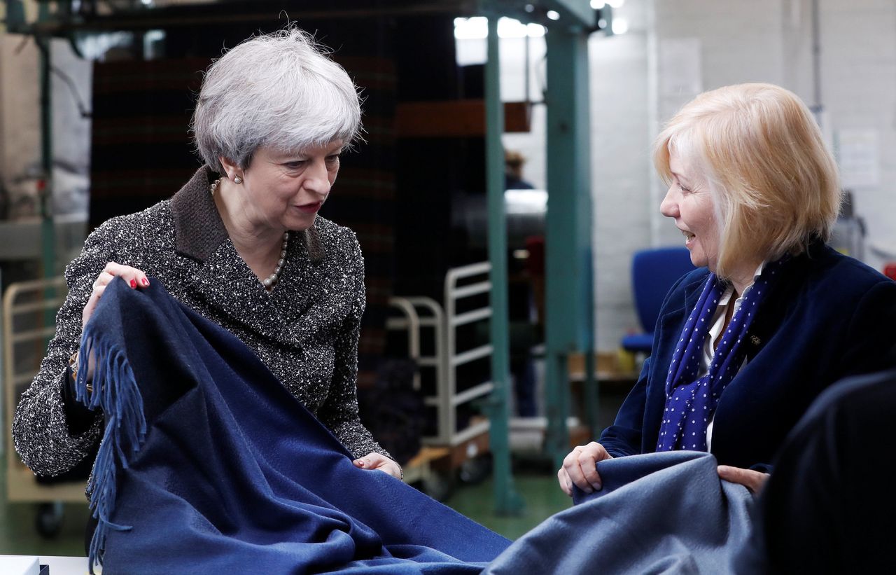 Theresa May meets textile workers in Scotland