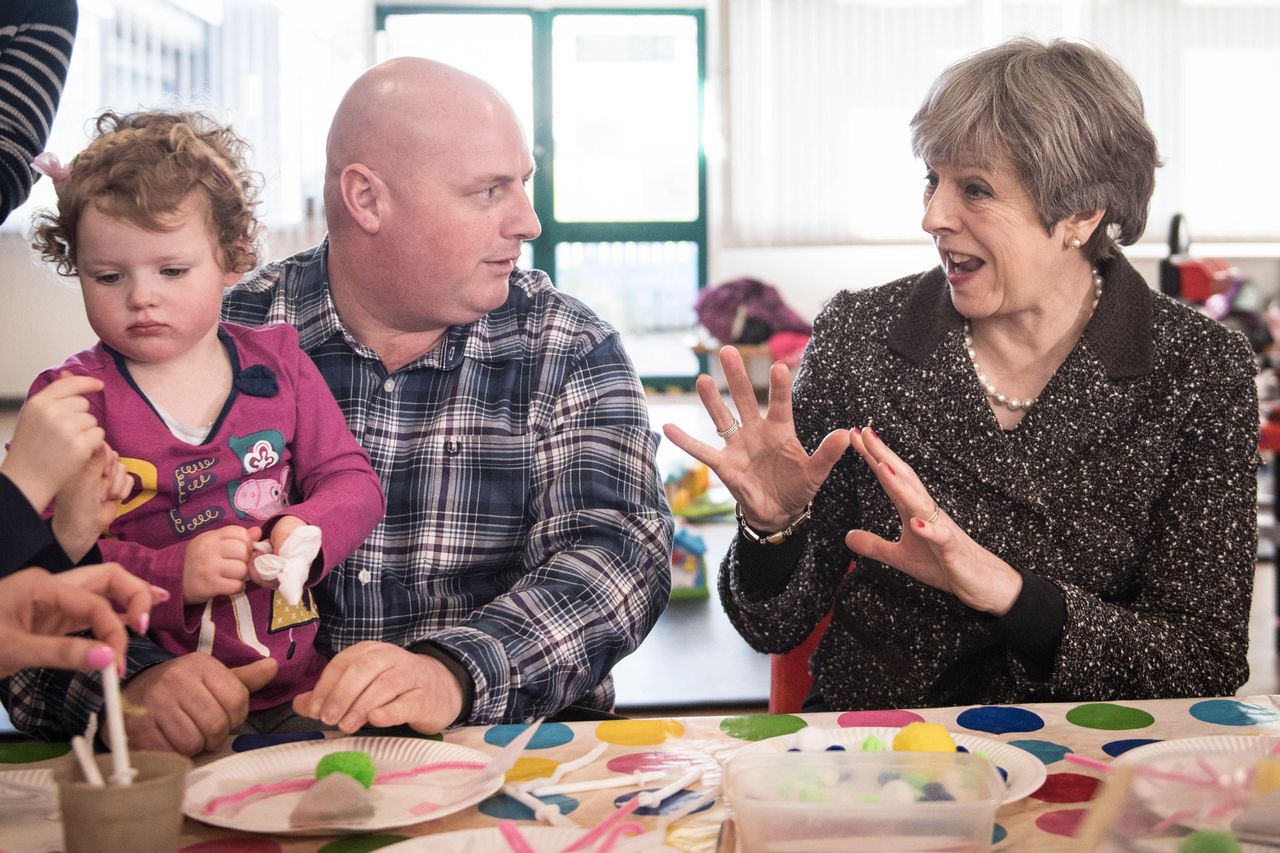 May meets a local parent in Newcastle