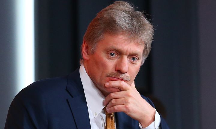 Russian presidential spokesman Dmitry Peskov is seen during an annual press conference at Moscow's World Trade Center on Dec. 14, 2017.