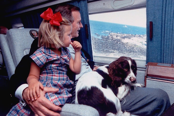 Bush with Ranger and his granddaughter Marshall in 1989. 