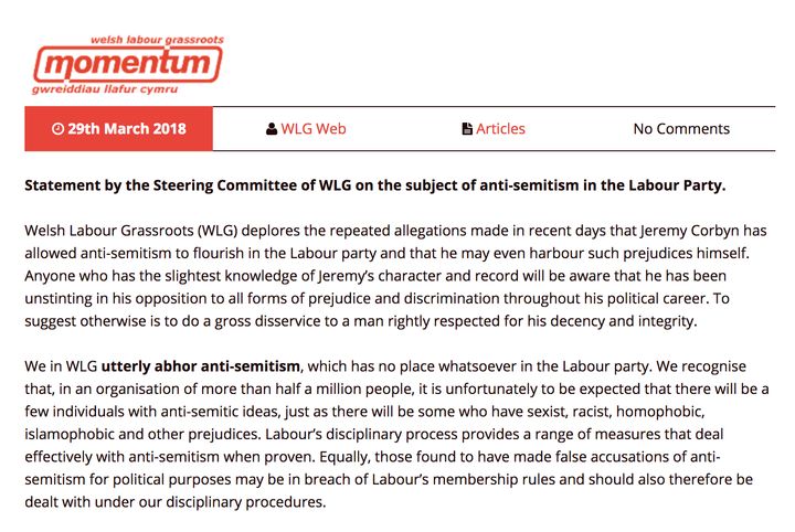 Part of the Welsh Labour Grassroots statement.