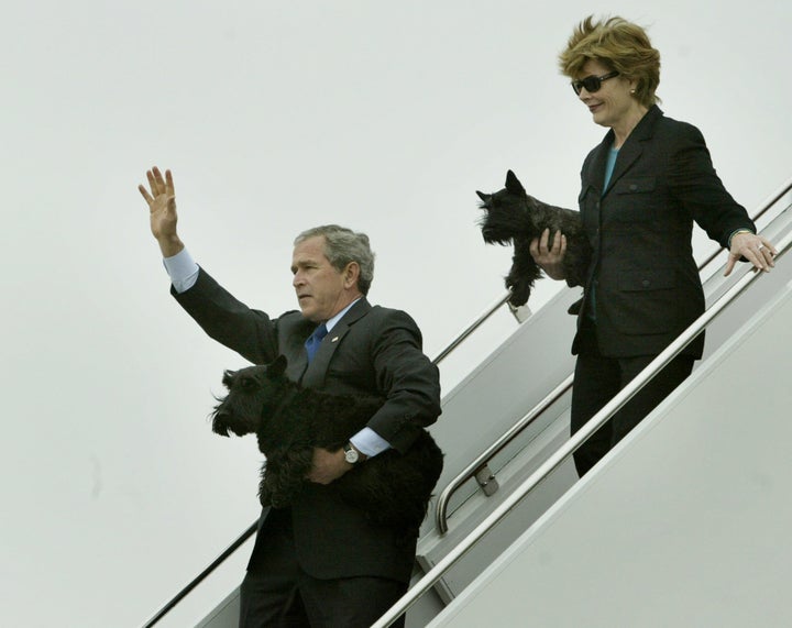 The Bushes carrying Barney and Miss Beazley.