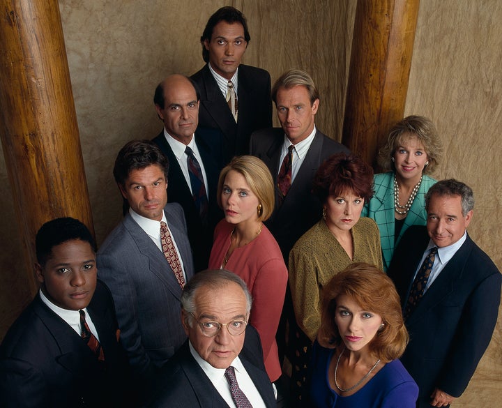 The cast of "L.A. Law" in season 5: (Front row, l-r) Blair Underwood as Jonathan Rollins, Richard A. Dysart as Leland McKenzi