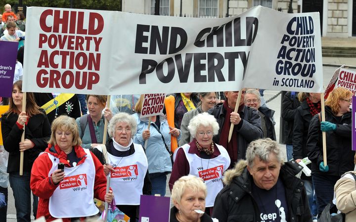Demonstrators during a march in London against child poverty