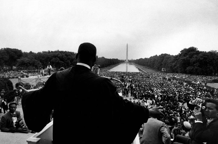 The Rev. Martin Luther King Jr. speaks at "Prayer Pilgrimage for Freedom" at the Lincoln Memorial in Washington, D.C.