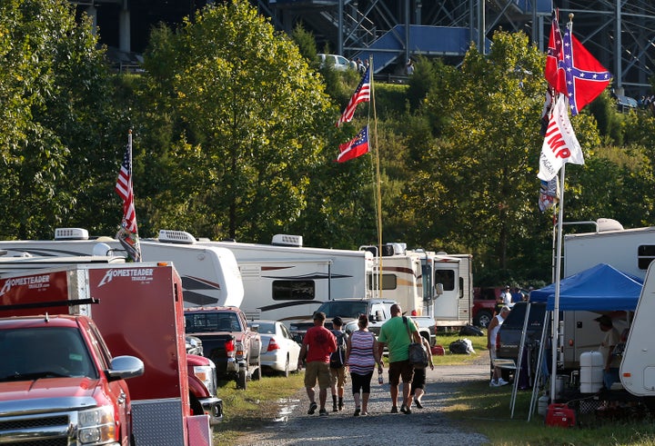 Confederate flags flying near a NASCAR race event in Bristol, Tennessee, in August 2017.