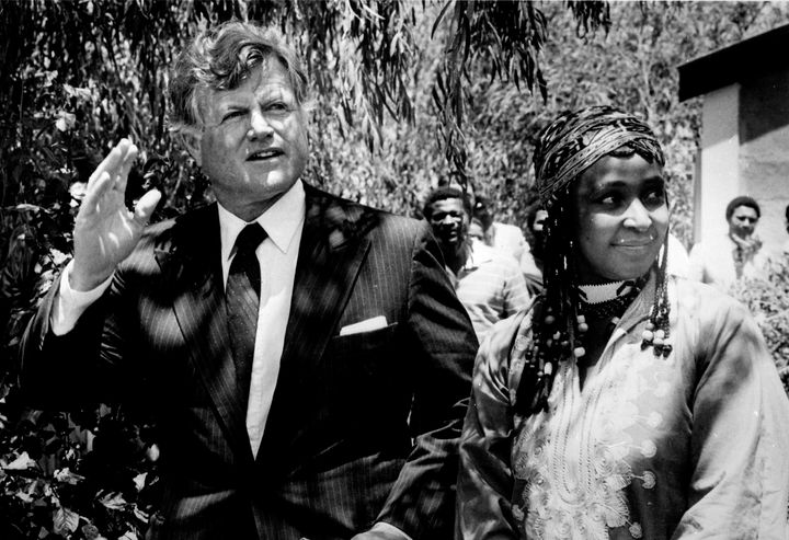 Senator Edward Kennedy made an emotional to banned Winnie Mandela in 1985.