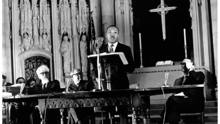 Martin Luther King Jr. delivers his “Beyond Vietnam” speech at Riverside Church in New York City on April 4, 1967. 