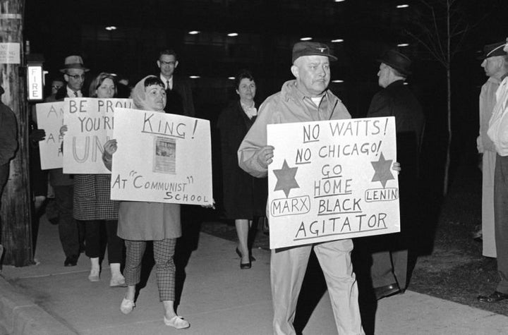 Protesters in front of the University of Wisconsin on April 28, 1967, where King was speaking. 