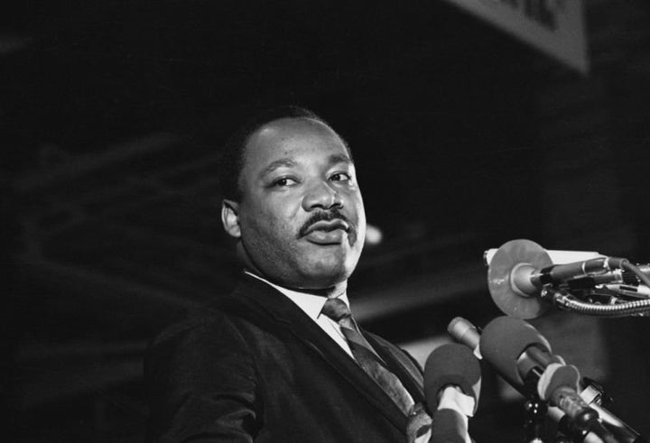 King speaks at a rally on April 3, 1968, in Memphis. 