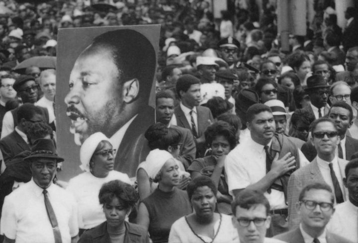 Part of the crowd of tens of thousands who marched in MLK's funeral procession in Atlanta. 