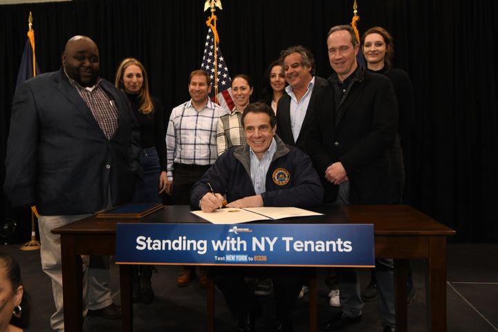 Gov. Cuomo, flanked by city officials on Monday, signed an executive order that declared a state of emergency at the New York City Housing Authority.