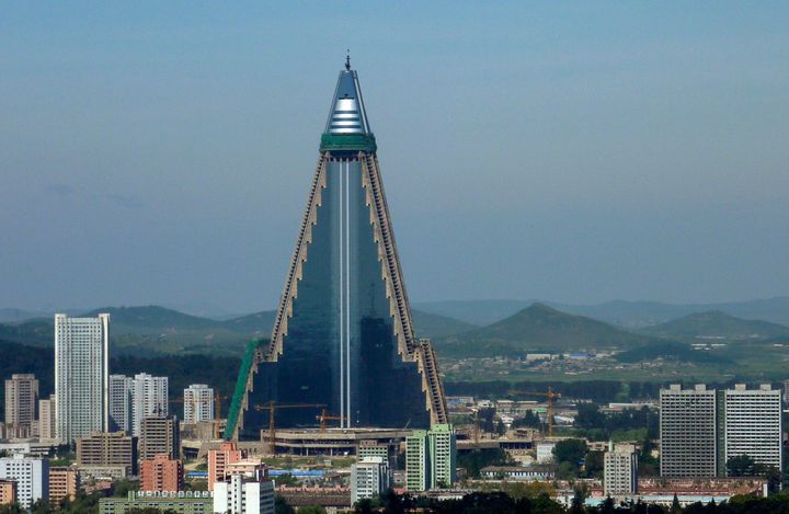 The 105-story Ryugyong Hotel has been abandoned for decades, but a new LED-like addition appears to have been added in recent days.