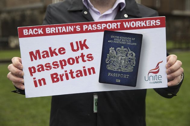 A demonstrator last month highlighting opposition to the awarding of a new United Kingdom passport manufacturing contract to Gemalto.