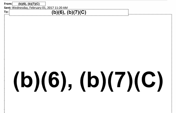 A redacted email from the U.S. Customs and Border Protection office, responding to a recent freedom of information request related to Trump's Executive Order: Protecting the Nation from Foreign Terrorist Entry into the United States