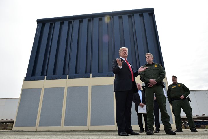 President Donald Trump inspects border wall prototypes in San Diego on March 13.