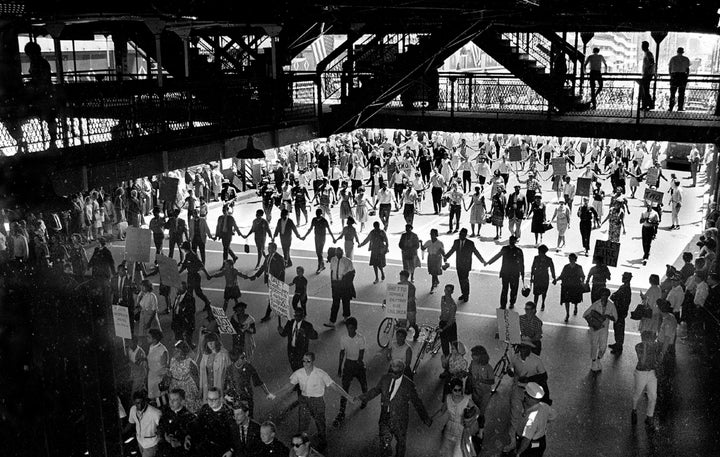 Demonstrators and Chicago Freedom Movement members march during a protest in the mid-1960s calling for the firing of school Superintendent Benjamin Willis for delays in integrating area schools.