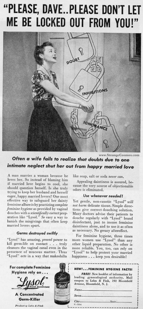 This ad tells women, "instead of blaming him if married love begins to cool, [a wife] should question herself."