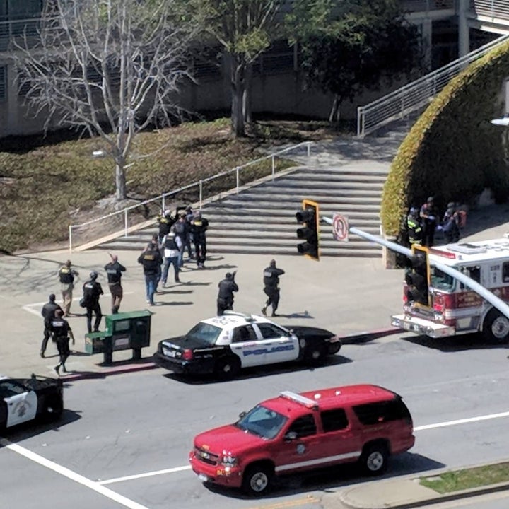 Officers respond to a shooting at the headquarters of YouTube in San Bruno, California.