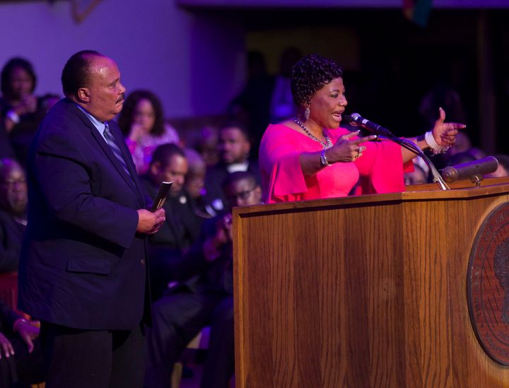 Two of Dr. Martin Luther King Jr.'s children, Martin Luther King III and Bernice King, speak at Mason Temple Church of God in Christ on April 3. Their father gave his final speech in that church on April 3, 1968, before he was assassinated the next day.