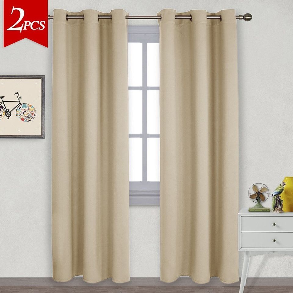 2 Peices,Each 37x84 Inch,Grey SUO AI TEXTILE Blackout Curtain Panels for Bedroom-Window Treatment Thermal Insulated Drapes Solid Grommet Blackout Window Curtains for Living Room FUMILY 