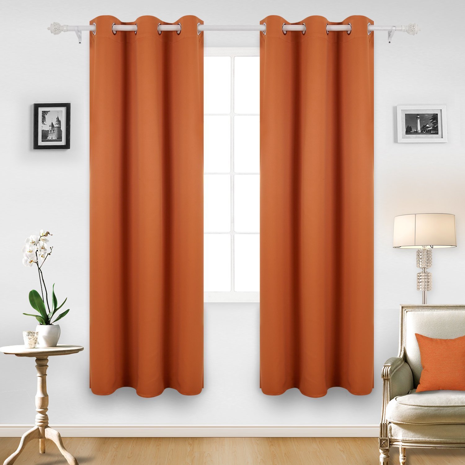 Umi Foil Printed Line Room Darkening Curtains Thermal Insulated Window Eyelet Curtains Bedroom Curtains for Living Room 55 x 54 Inch Beige 2 Panels Brand 