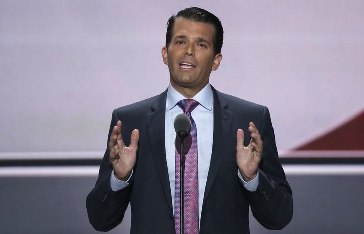 Donald Trump Jr. speaks at the 2016 Republican National Convention in Cleveland. Trump Jr. appeared on the “The Adam Carolla Show” in 2007, when it broadcast from the Playboy Mansion. 