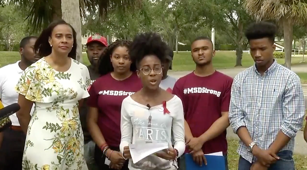 Black students at Marjory Stoneman Douglas High School hold a press conference on March 28, 2018, in...