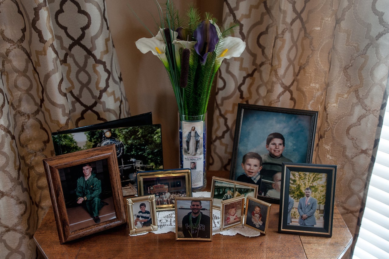 A collection of family photos at the Arthur home in Missouri.