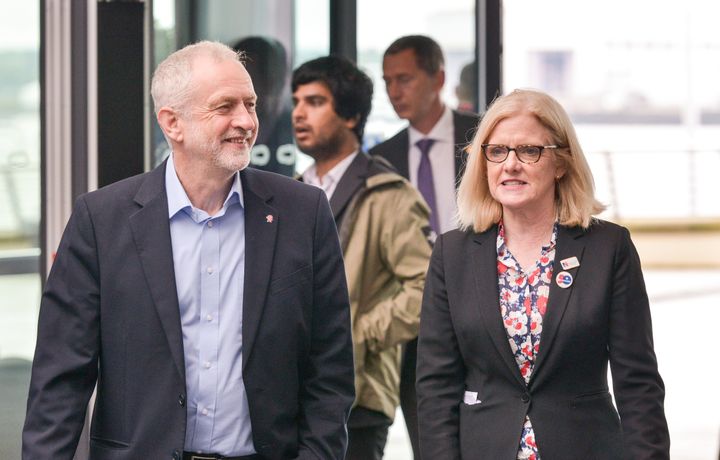Jeremy Corbyn and Janet Davies at the RCN conference