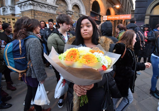 Members of the public at an anti gun and knife crime rally by Hackney Central Station on Thursday night