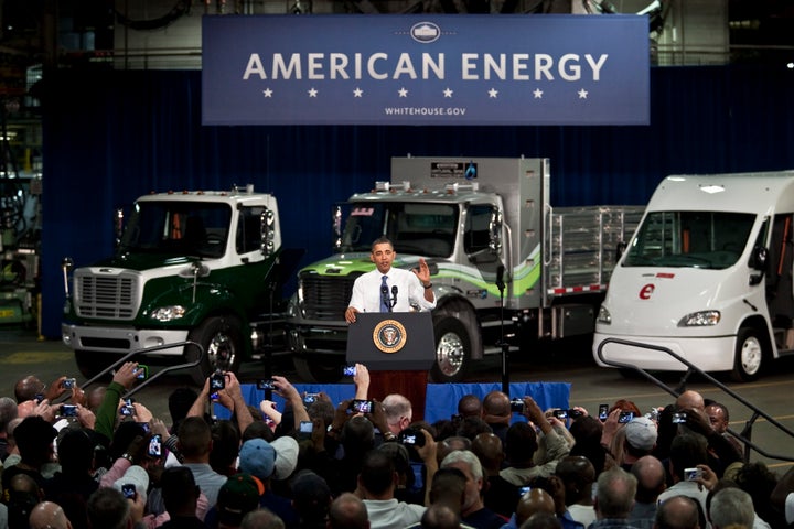 President Barack Obama delivers remarks on the economy at the Daimler Trucks North America Mt. Holly Truck Manufacturing Plant on March 7, 2011 in Mt. Holly, North Carolina. President Obama outlined incentives to promote development of more fuel-efficient cars and to make it easier for people to buy and operate next-generation vehicles.