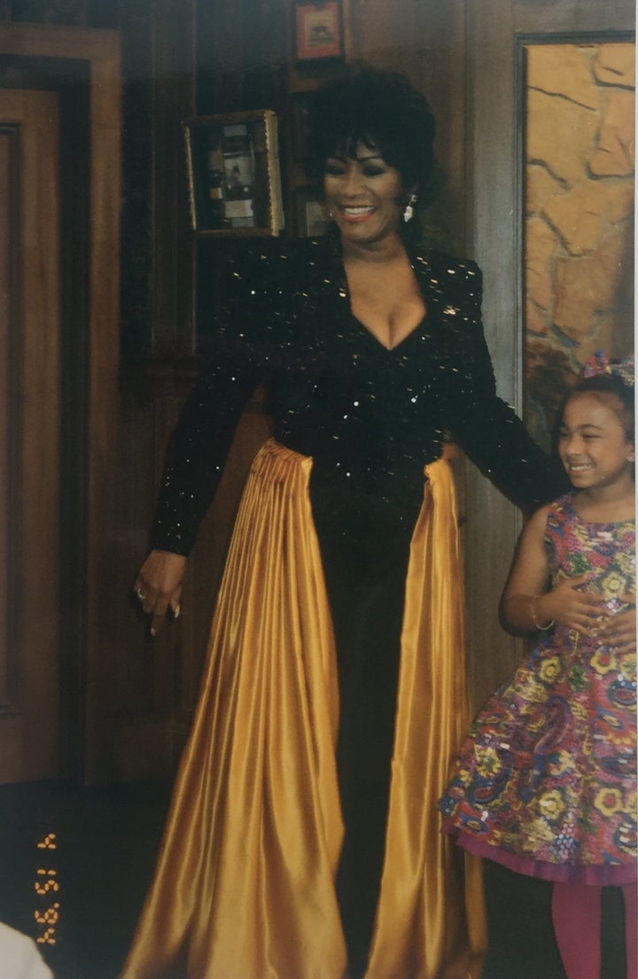 "This is one of my favorite guest star outfits. Disco Queen Patti LaBelle. I pieced and re-designed the outfit using four pieces gathered from Loehmann's (skirt), Neiman Marcus (jacket), Saks Fifth Avenue (top) and pants (Norma Kamali) in about three hours before we went live! She loved it!"