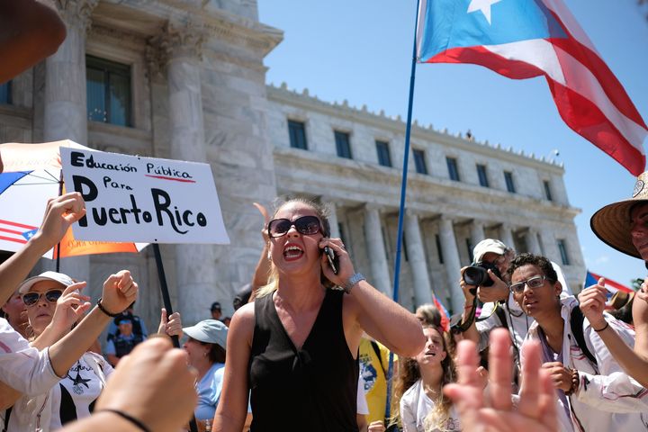 Teachers participate in a one-day strike against the government's privatization drive in public education in San Juan, Puerto Rico, on March 19.