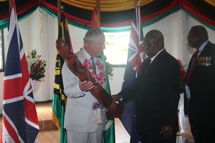 The Prince of Wales arrives at the airport on the South Pacific island of Vanuatu, during his tour of the region