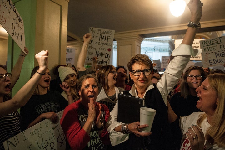 Oklahoma teachers rallied at the state Capitol to demand more school funding.