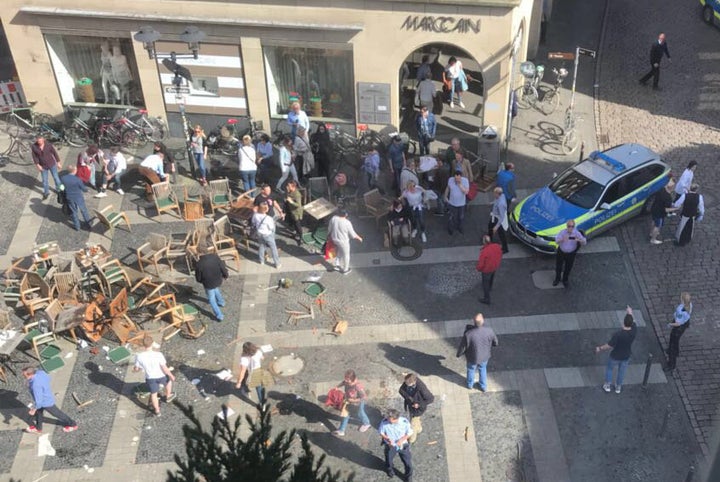 A vehicle drove into pedestrians in Muenster, Germany, on Saturday.