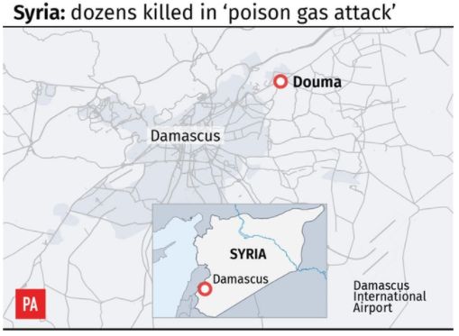 Douma, Syria, where dozens are reported to have been killed in a chemical weapon attack.
