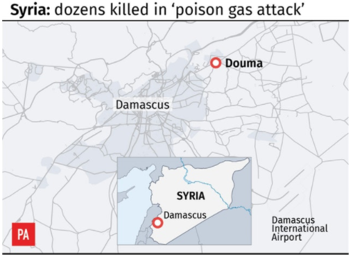 Douma, Syria, where dozens are reported to have been killed in a chemical weapon attack.