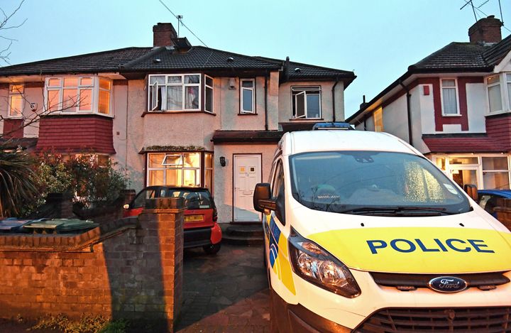 Police at a house in Edgware, north London where two men died after a possible carbon monoxide leak.