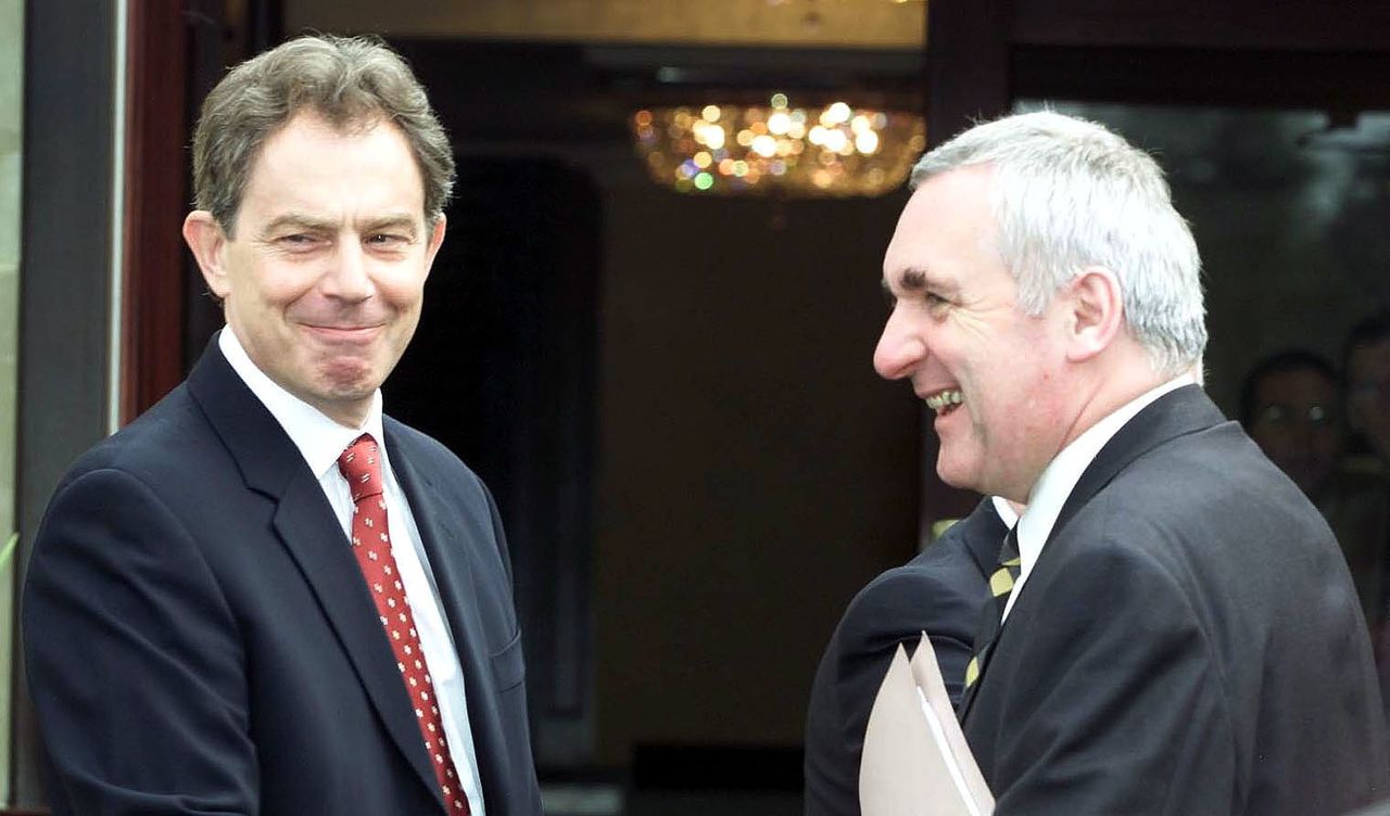 Tony Blair meeting with Bertie Ahern ahead of finalising the Good Friday Agreement.