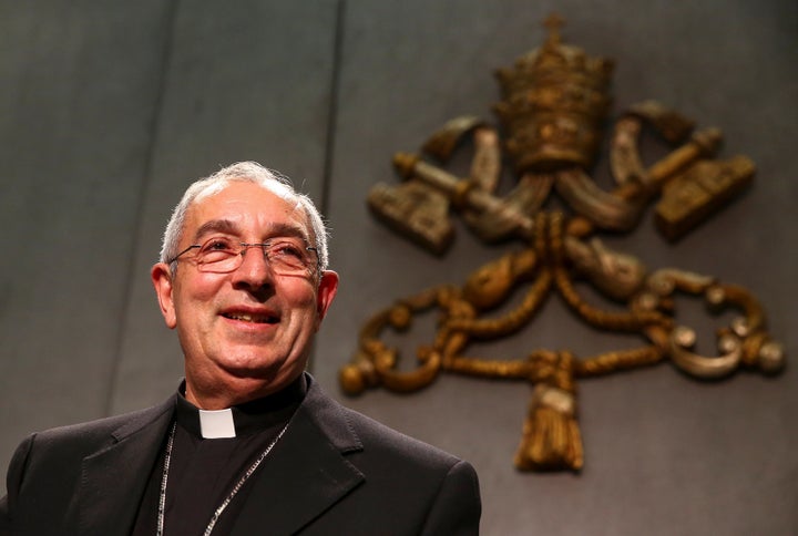 Archbishop Angelo De Donatis, vicar general of Rome, presents the latest apostolic exhortation at the Vatican on April 9, 201