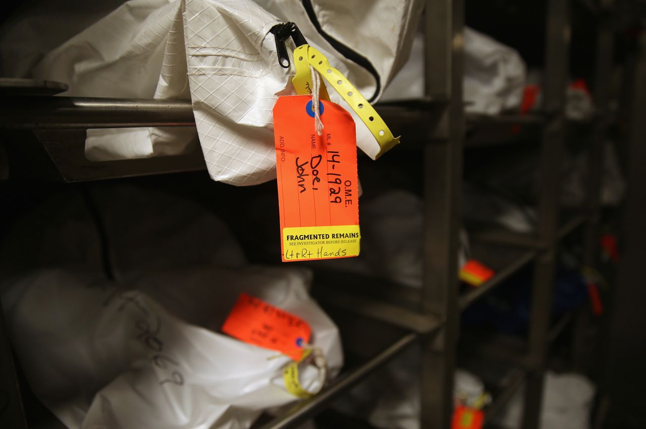 Human remains in body bags lie in the refrigerated morgue of the Pima County Office of the Medical Examiner in Tucson, Arizona, on Dec. 9, 2014. Most are from undocumented immigrants, many of whom died of dehydration while crossing illegally into the U.S. from Mexico.