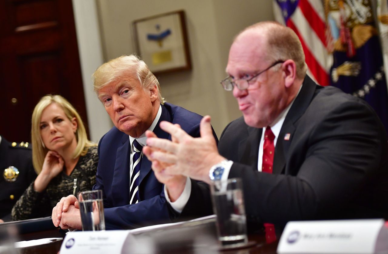 President Donald Trump holds a law enforcement roundtable about sanctuary citieson March 20, 2018. He was joined by Homeland Security Secretary Kirstjen Nielsen and Homan.