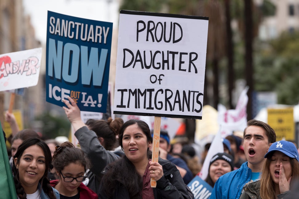 Protesters at a pro-immigration rally in Los Angeles, on Feb. 18, 2017. Organizers called for a stop to ICE raids and deporta
